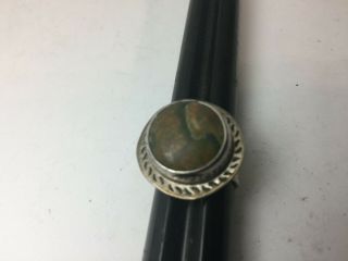 Vintage Mexico 925 Sterling Silver Lime Moss Green Stone Wide Ring Size 8 2