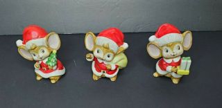 Homco Vintage Christmas Mouse Mice Trio 3 Piece Set Ceramic 3 " Tall Figurines