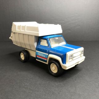Vintage Mini Tonka Metal Blue & White Garbage Sanitation Service Dump Truck (c)