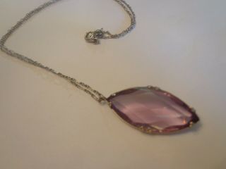 Antique Art Deco Amethyst Glass Lavalier Pendant Necklace 18in