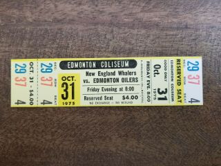 1975 - 76 Edmonton Oilers Vs England Whalers Ticket Stub Vtg Hockey Wha