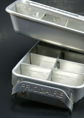 2 Vintage Frigidaire Quickube Aluminum 14 Ice Cube Trays - Handle Action Breaker