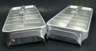 2 Vintage Frigidaire Quickube Aluminum 14 Ice Cube Trays - Handle Action Breaker 2