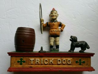 Vintage Trick Dog Cast Iron Hubley Penny Bank