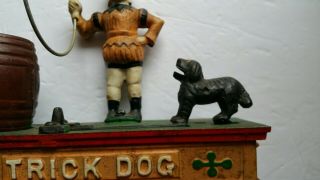 VINTAGE Trick Dog Cast Iron Hubley Penny Bank 4