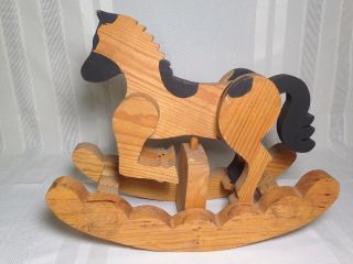 Vintage Rocking Horse Pony Toy Solid Wood Handcrafted Painted With Moveable Legs