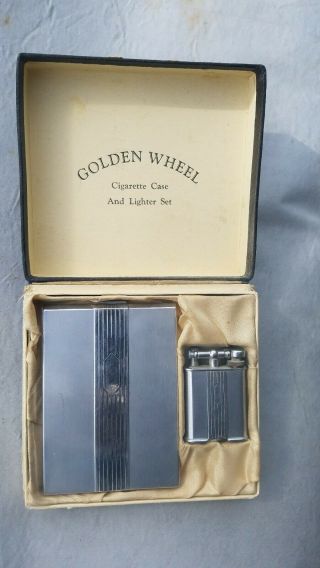 Vintage The Golden Wheel Lift Arm Lighter And Cigarette Case.