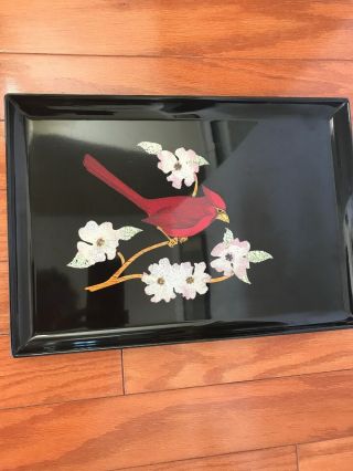 Couroc Of Monterey Vintage Cardinal On Dogwood Branch Large Tray