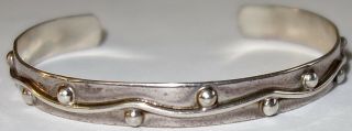 Vintage Handmade Ati Mexico Signed Modernist Sterling Silver Cuff Bracelet L 2
