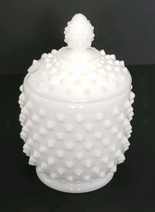 Vintage Fenton Hobnail White Milk Glass Sugar Bowl With Lid