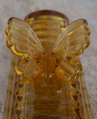 Vintage Circleware Amber Cut Glass Butterfly Butter Dish Covered Depression Ware 2