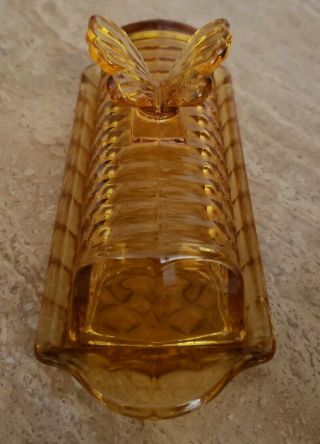 Vintage Circleware Amber Cut Glass Butterfly Butter Dish Covered Depression Ware 4