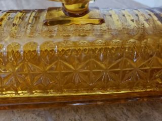 Vintage Circleware Amber Cut Glass Butterfly Butter Dish Covered Depression Ware 6