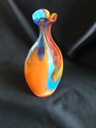 Vintage Mdina Vase.  Signed.  Amber And Blue
