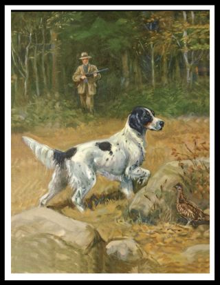 Man With Gun And English Setter Shooting Scene Vintage Style Dog Print Poster