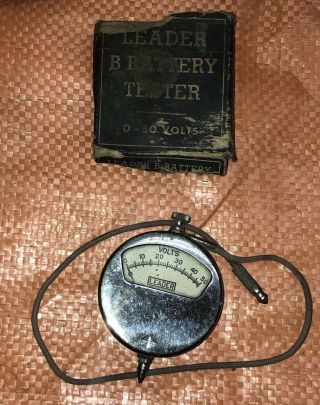 Vintage Leader B Battery Tester Pocket Voltmete 0 - 50 W/ Box Made In Usa