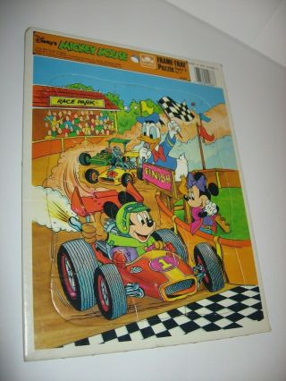 Vintage Disney Mickey Mouse Puzzle Frame Tray Golden 4088 Race Car Minnie Donald