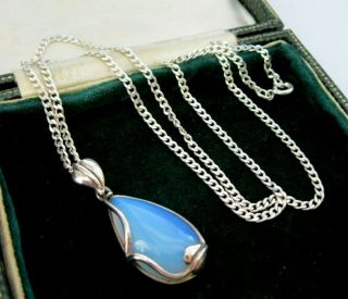 Vintage Jewellery Sterling Silver Opal Moon Glow Art Nouveau Pendant Necklace