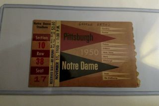 Rare 1950 Pittsburgh Panthers Pitt Vs Notre Dame Football Ticket Stub Vintage