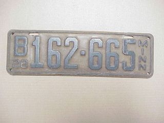 Vintage 1928 Minnesota License Plate B 162 - 665