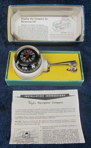 Vintage Taylor 2957 Auto Marine Compass Dash Mount Boat Car Orig Box & Instructn