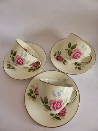 Alfred Meakin Floral Cups & Saucers,  Set of 3,  Vintage English Fine China,  1950s 4