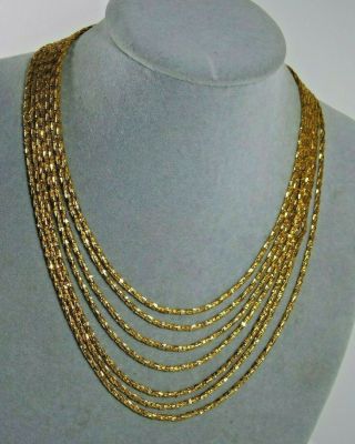 Vintage Crown Trifari Gold Plate 7 Strand Chain Necklace Layered