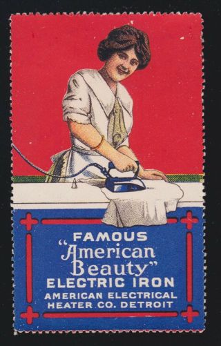 Us Vintage Famous American Beauty Electric Iron Cinderella Stamp