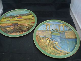 2 Vintage Trays By Van Gogh Sunshine Biscuits Bridge & Gardens 13 1/2 "