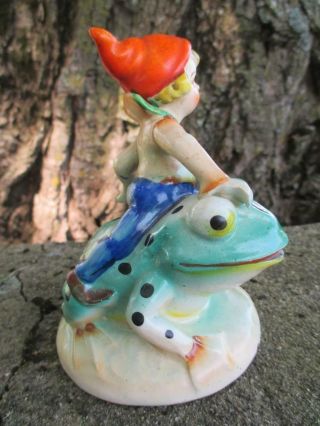 Vintage Occupied Japan Figurine Pixie/ Elf / Gnome Boy Riding Toad Frog