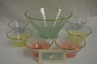 Vintage West Virginia Glass Salad Bowl Set With Box - Palladium/22k Gold