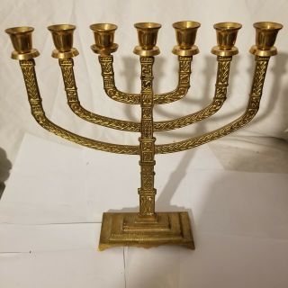 Vintage Menorah Jerusalem 7 Candle Stick Solid Brass 12.  5 " Tall