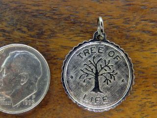 Vintage Sterling Silver Tree Of Life Etched Disc Bracelet Pendant Charm