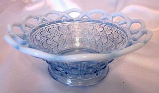 Vintage Imperial Glass Lace Edge Bowl Katy Blue Opalescent Edges 11