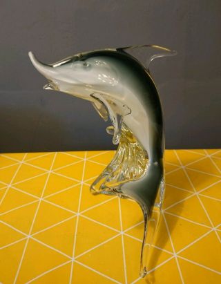 Vtg Retro Italian Murano Glass Dolphin Shark Swordfish Heavy Ornament