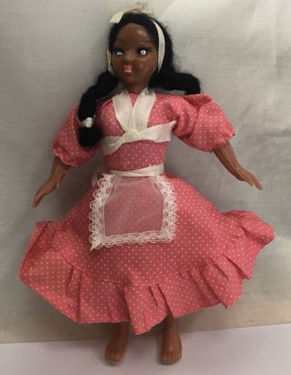 Lovely Vintage Hard Plastic African Teenage Girl Teen Doll Pink Polka Dot Dress