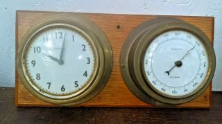 Vintage Mounted Sowester Clock And Barometer