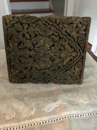 Vtg Antique Hand Carved Wood Textile Printing Block Stamp Fabric Batik Authentic