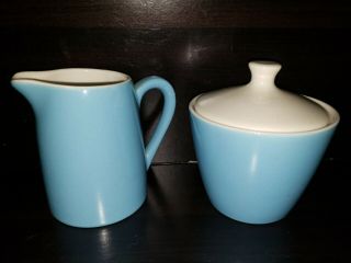 Vintage Blue Heaven Retro Creamer And Sugar Bowl Set Royal China Usa - Euc