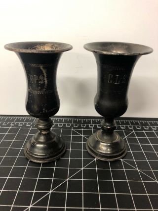 Vintage Metal Mini Chalice Vase Cups Pair Marked R.  P.  S And G.  L.  S.  4” Goblets