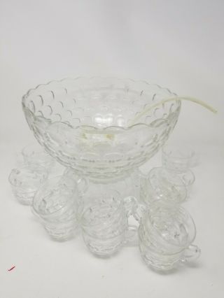 25 Pc Set Vintage Federal Glass Jubilee 7 Qt Punch Bowl On Pedestal 12 Cups Box