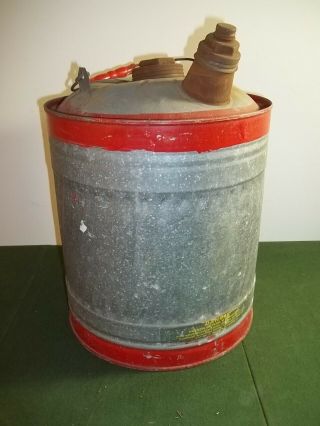 Vintage Galvanized Metal Gas Can Red Handle Stripes