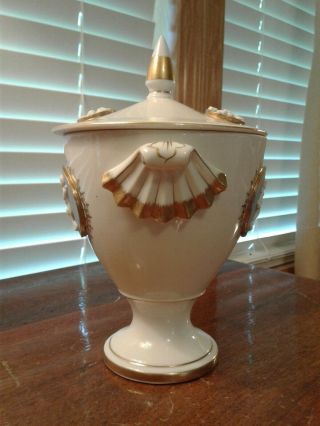 Vintage Porcelain Urn With Lid And With Applied Bisque Cherub Figures 3