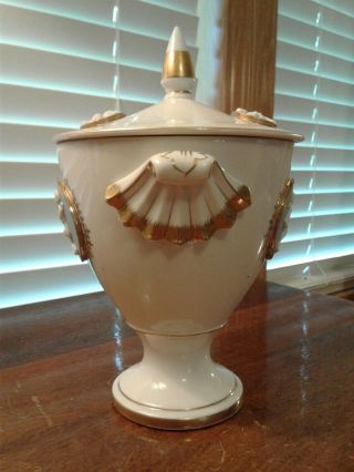 Vintage Porcelain Urn With Lid And With Applied Bisque Cherub Figures 5