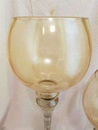 Vintage Tall Long Stemmed Yellow Tint Glass Candle Holder Goblet Set Of 2 5