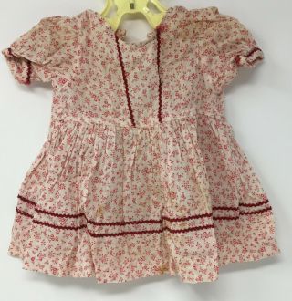 Vintage Red & White Doll Dress With Zig Zag Trim 12 " Long