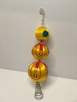 Vintage Christmas Tree Topper Gold Satin Ball 11 " Taiwan Liberty Bell