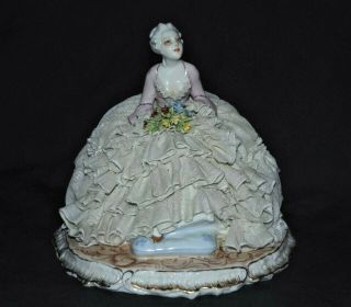 Vintage Italian Porcelain Dresden Lace Lady Flowers Fabris Anchor Italy Figurine