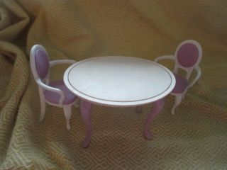 Vintage 1990s Barbie Dining Room Set - Hutch,  Table,  And Two Dining Room Chairs 2
