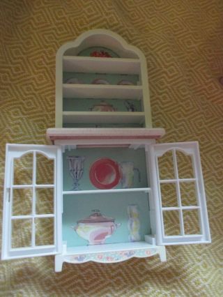 Vintage 1990s Barbie Dining Room Set - Hutch,  Table,  And Two Dining Room Chairs 4